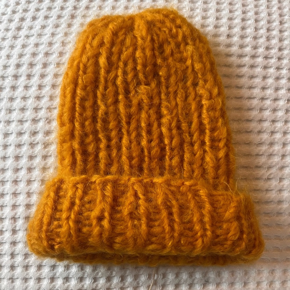 Hand Knit Mustard Mohair Beanie